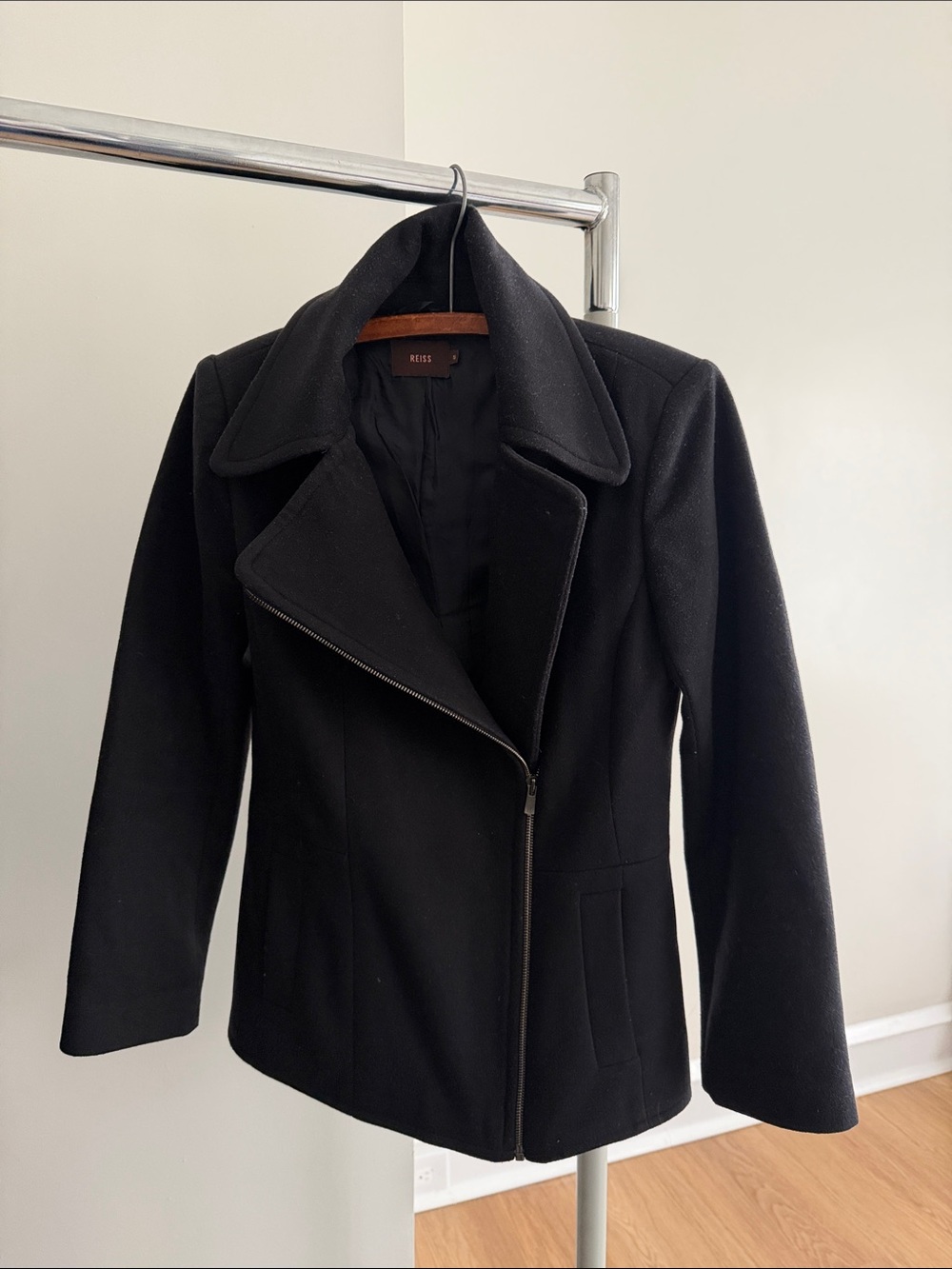 Reiss Wool-Blend Biker Jacket Womens Size Small black